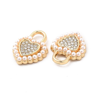 Alloy Rhinestone Pendants, with ABS Plastic Imitation Pearl Beads, Golden Tone Heart Charms