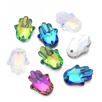 Electroplated Glass Pendants, Silver Plated Bottom, Faceted, Hamsa Hand/Hand of Miriam