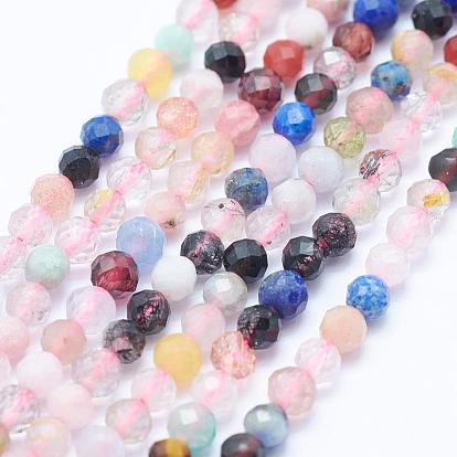 Natural Mixed Stone Beads Strands, Faceted, Round