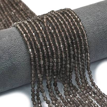 Природный дымчатый кварц нитей бисера, энергетическая призматическая огранка с двойными концами бусины, граненые двухконусные