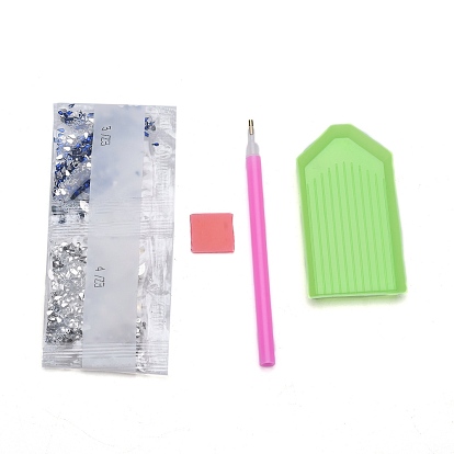 DIY Diamond Painting Stickers Kits For Plastic Mirror Making, with Glass, Resin Rhinestones, Diamond Sticky Pen, Tray Plate and Glue Clay, Flat Round with Mandala Pattern