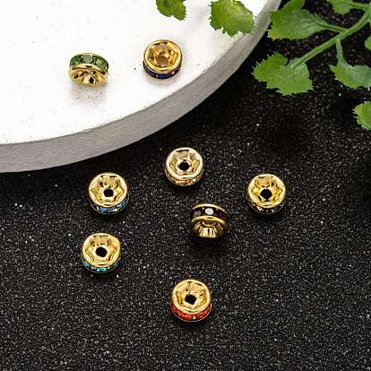 Brass Rhinestone Spacer Beads, for Jewelry Craft Making Findings, Grade A, Straight Flange, Golden Metal Color, Rondelle