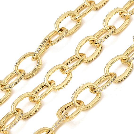 Brass Micro Pave Clear Cubic Zirconia Cable Chains, Long-Lasting Plated, Rack Plating, Lead Free & Cadmium Free, Unwelded