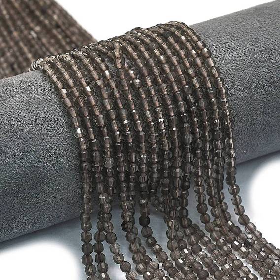 Природный дымчатый кварц нитей бисера, энергетическая призматическая огранка с двойными концами бусины, граненые двухконусные