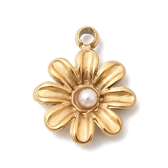 304 Подвески из нержавеющей стали и АБС-пластика с имитацией жемчуга, цветочный шарм