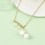 Handmade Lampwork & Cultured Freshwater Pearl Flower Pendant Brass Cable Chain Necklaces for Women, White