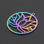 Ion Plating(IP) 201 Stainless Steel Pendants, Ring with Lotus, Laser Cut
