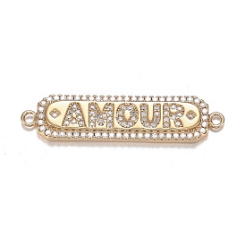 Brass Micro Clear Cubic Zirconia Links, Long-Lasting Plated, Rectangle with Word Amour