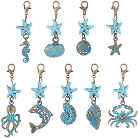 27 шт. 9 стили сплав с морской тематикой и подвесками из синтетической бирюзы, с карабин-лобстерами , разнообразные