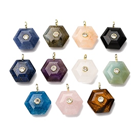 Природных драгоценных камней подвески, граненые шестиугольные подвески с латунной микропаве из прозрачных кубических цирконий, золотые