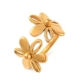 Ion Plating(IP) 304 Stainless Steel Flower Open Cuff Finger Rings for Women