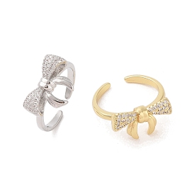 Bowknot Brass Micro Pave Clear Cubic Zirconia Open Cuff Rings, for Women