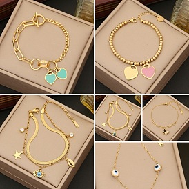 Fashionable Stainless Steel Love Heart Bracelet with Oil Drop, Butterfly Charm and Elegant Design