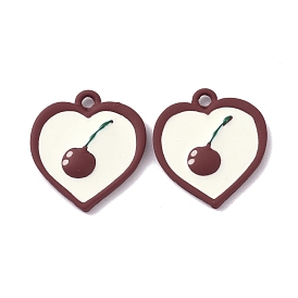 Alloy Enamel Pendant, Heart with Cherry