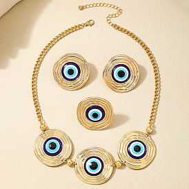 Комплекты из эмалевых серег, ожерелий и колец для женщин, плоские круглые с сглаза