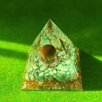 Генераторы энергии смолы оргонитовой пирамиды, Рейки натуральный тигровый глаз и бирюзовые чипсы внутри для украшения стола в домашнем офисе