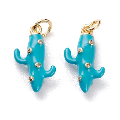 Латунные микропаве прозрачные подвески с фианитом, с прыжковых колец, с эмалью, кактус, реальный 18 k позолоченный