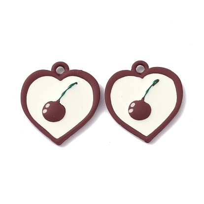 Alloy Enamel Pendant, Heart with Cherry