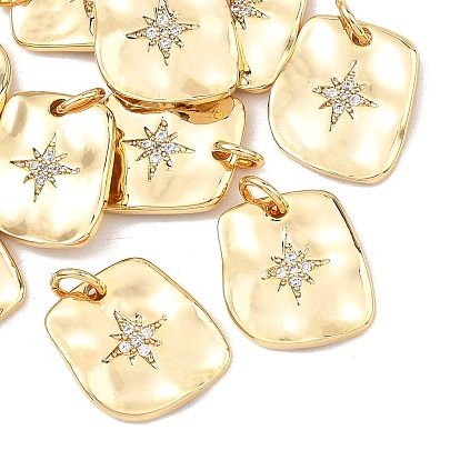 Brass Micro Pave Clear Cubic Zirconia Pendants, Cadmium Free & Nickel Free & Lead Free, Rectangle Charms