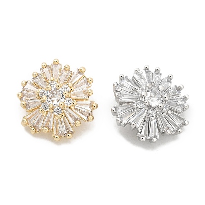 Стойка покрытие латунные микропаве прозрачные кубические циркониевые кнопки, долговечный, без свинца и без кадмия, цветок, 1-луночное
