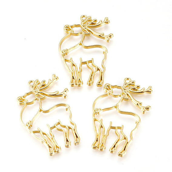 Zinc Alloy Open Back Bezel Pendants, For DIY UV Resin, Epoxy Resin, Pressed Flower Jewelry, Long-Lasting Plated, Christmas Reindeer/Stag