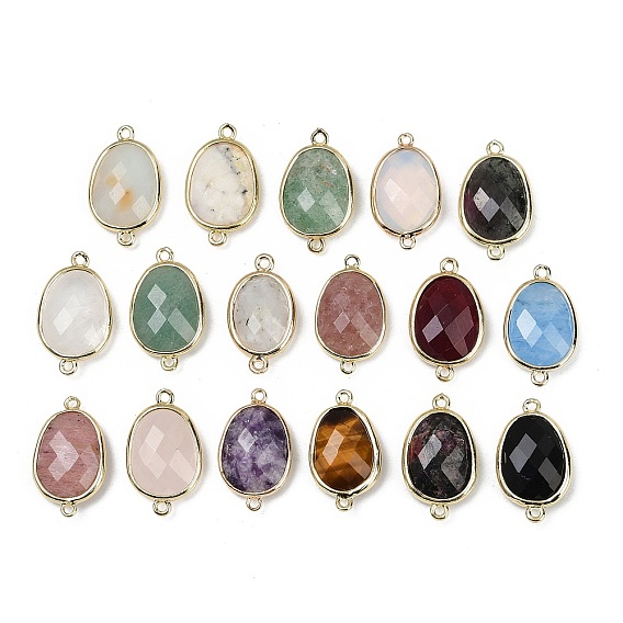 Подвески-коннекторы с гранеными драгоценными камнями, покрытие стойки латунные овальные звенья, золотые