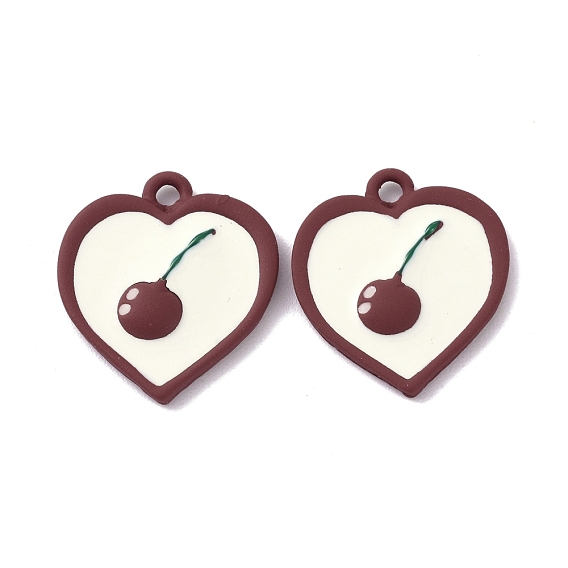 Alloy Enamel Pendant, Heart with Cherry