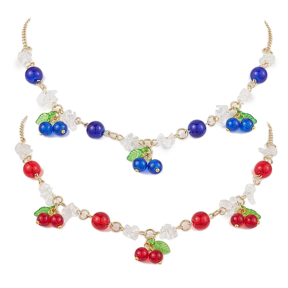 2 шт. 2 цвета ожерелья из стекла с трещинами и натурального кварцевого кристалла с фруктами для женщин, с латунным кабельных цепей, золотые