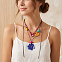 Resin and Wood Flower Conch Shape Pendant Waxed Cord Double Layer Necklaces for Women