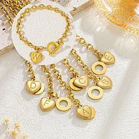 304 Браслеты из нержавеющей стали в форме сердца с подвеской в виде буквы, Браслеты из овальных звеньев цепи для женщин, золотые