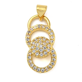 Rack Plating Brass Micro Pave Cubic Zirconia Pendants, Lead Free & Cadmium Free, Long-Lasting Plated, Real 18K Gold Plated, Ring