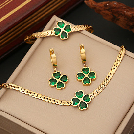 Stylish Green Emerald Necklace Set with Heart Lock Pendant - N1055