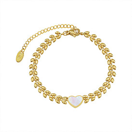 Chic White Seashell Heart-Shaped Bracelet with 18K Gold Plated Titanium Steel Chain