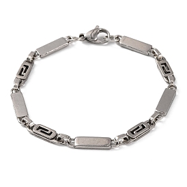 304 Stainless Steel Rectangle Link Chain Bracelets, with 201 Stainless Steeel Findings