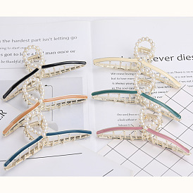 Stylish and Eco-Friendly Zinc Alloy Hair Clip for Ponytail - 13.5cm Pearl Oil Drop Cross Clamp Shark Clip