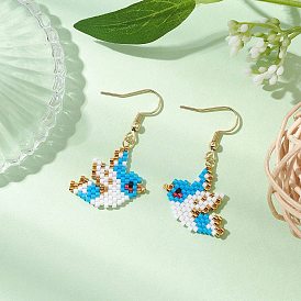 Стеклянные бусины серьги dnagle, с 304 крючками для сережек из нержавеющей стали для женщин, птица, золотые