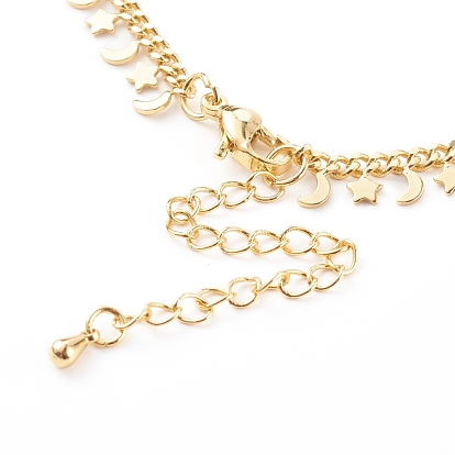 Brass Charm Anklets, with Curb Chains, Star & Moon