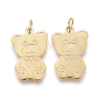 Ion Plating(IP) 304 Stainless Steel Pendants, with Jump Ring, Laser Cut, Bear