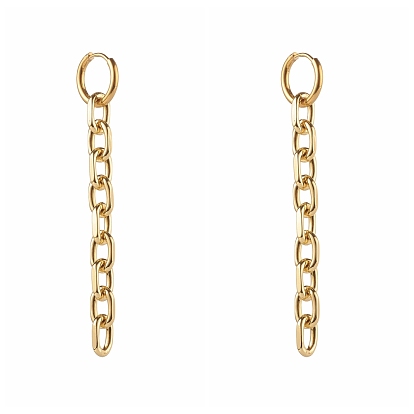 304 Stainless Steel Huggie Hoop Earrings, with Brass Cable Chains