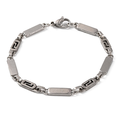 201 Stainless Steel Rectangle Link Chain Bracelets, with 304 Stainless Steel Clasps