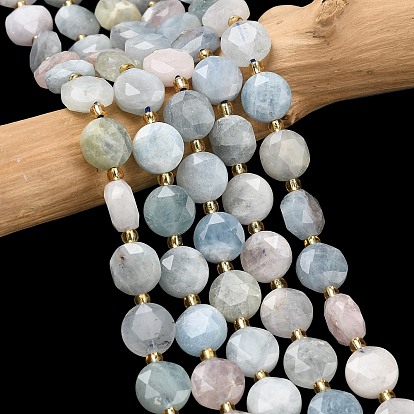 Природные морганит нитей бисера, граненый шестиугольный разрез, плоско-круглые, с бисером