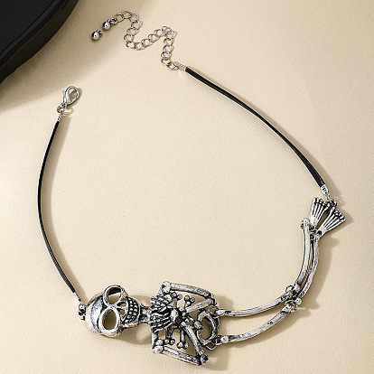 Сплав скелет звено черный искусственная кожа шнур колье колье для женщин