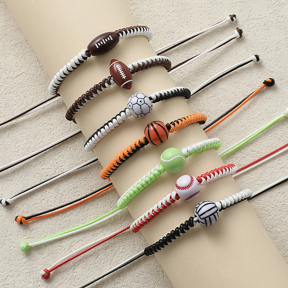 Браслеты из вощеного шнура на спортивную тематику, Украшения из смоляных бусин для женщин и мужчин