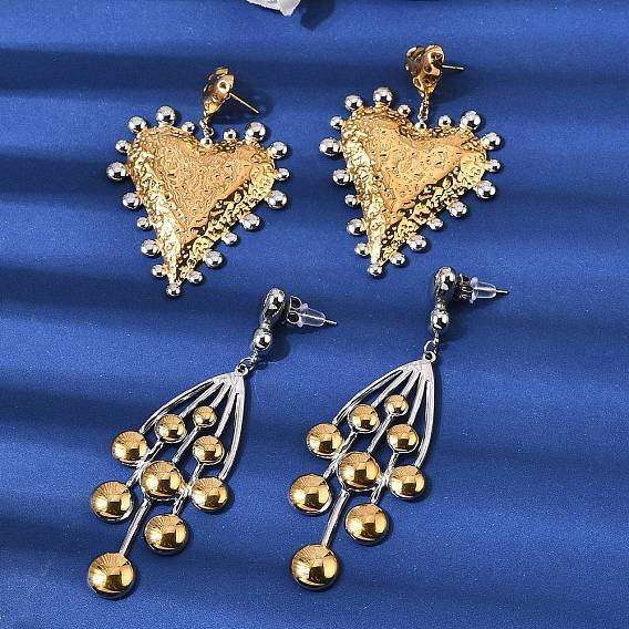 Двухцветные 304 серьги-гвоздики из нержавеющей стали, золотые и нержавеющая сталь цвет