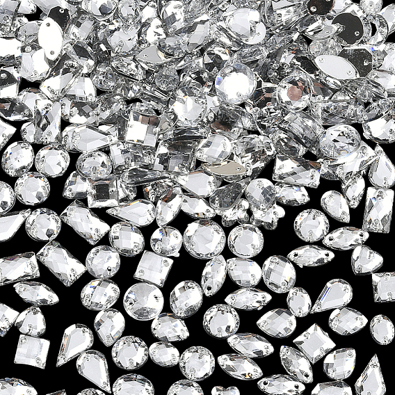 Акрил пришить горный хрусталь, 2 звенья с отверстиями, граненые, аксессуары для костюма, разнообразные