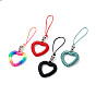 Heart Braided Nylon Cord Mobile Accessories, Phone Hanging Pendant Decor, with Alloy Skull Beads, European Brass Beads & Iron Findings