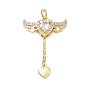 Brass Micro Pave Clear Cubic Zirconia Pendants, with Glass, Heart with Wing Charms