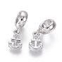 Brass Micro Pave Clear Cubic Zirconia European Dangle Charms, Large Hole Pendants, Anchor