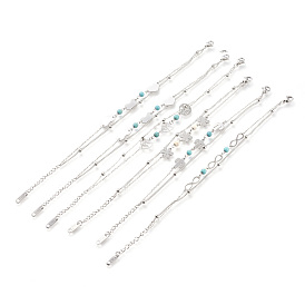 304 Stainless Steel Multi-strand Bracelets, with Synthetic Turquoise Beads and Lobster Claw Clasps, Mixed Shape