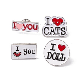 Valentine's Day Theme Enamel Pin, Word I Love Alloy Brooch for Backpack Clothes, Platinum